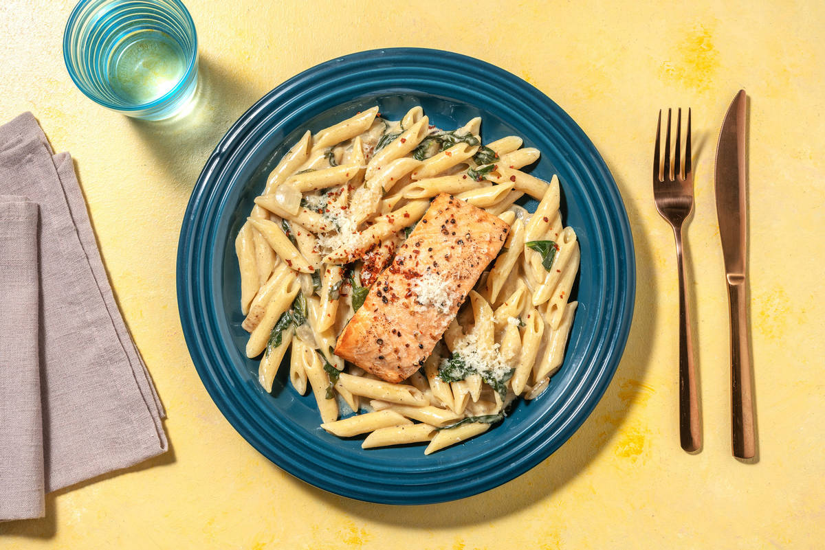 Creamy Garlic Salmon Penne