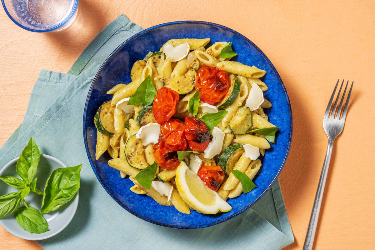 Lemony Pesto Penne and Summer Veggies