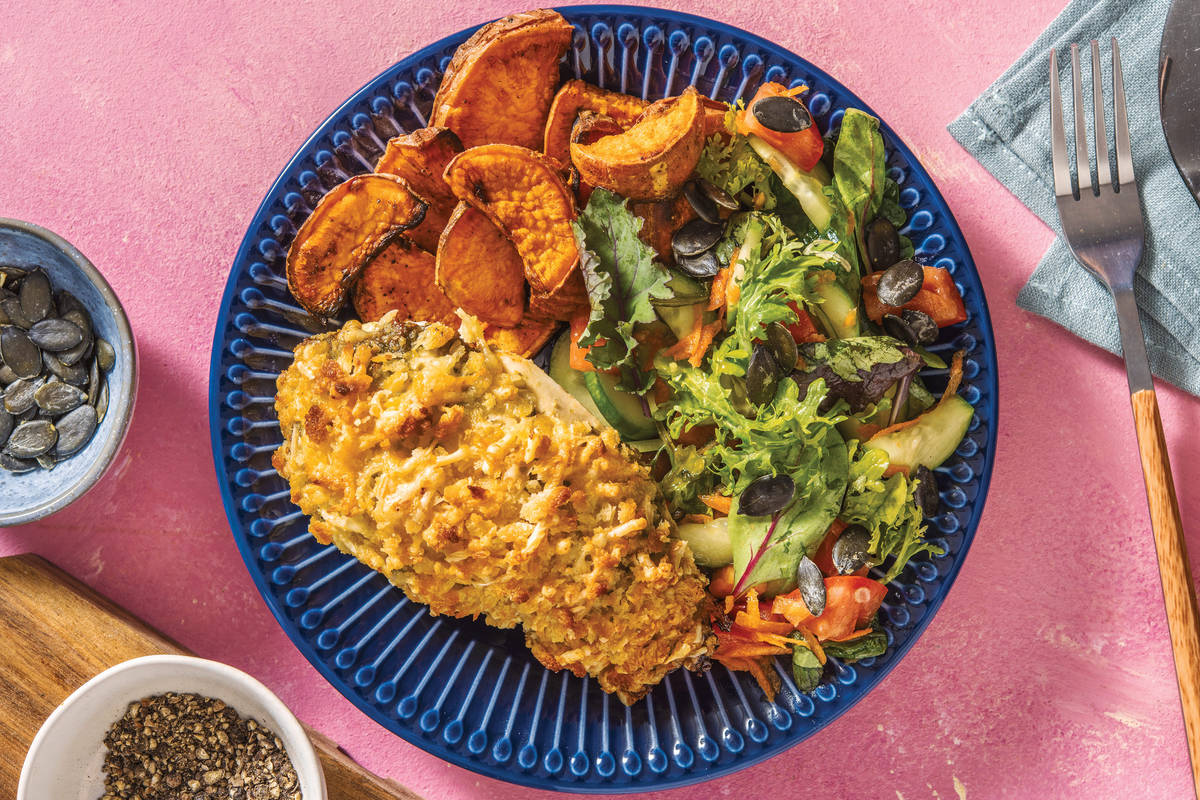 Pesto & Cheddar-Crusted Chicken