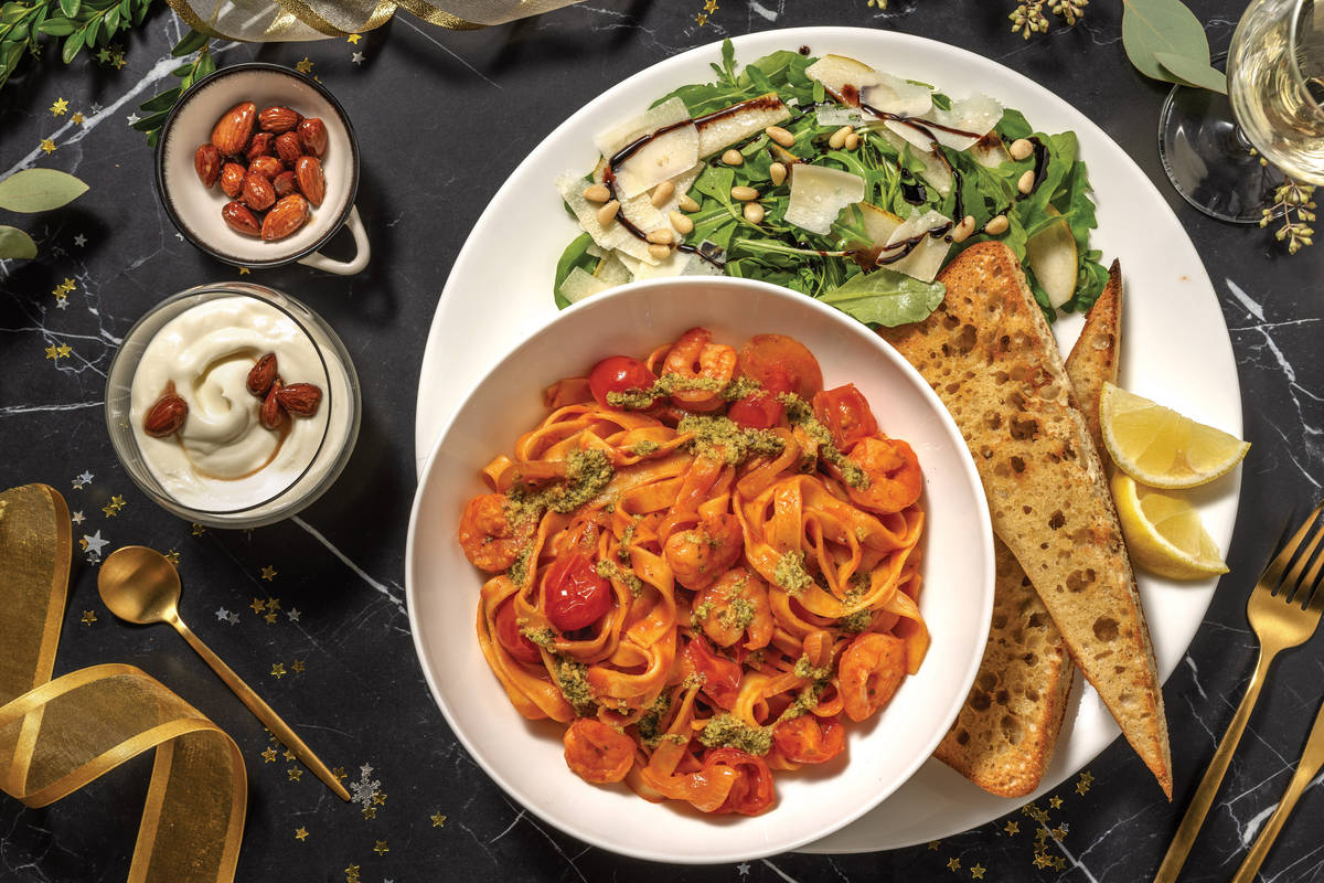 Pesto & Cherry Tomato Prawn Fettuccine for Dinner
