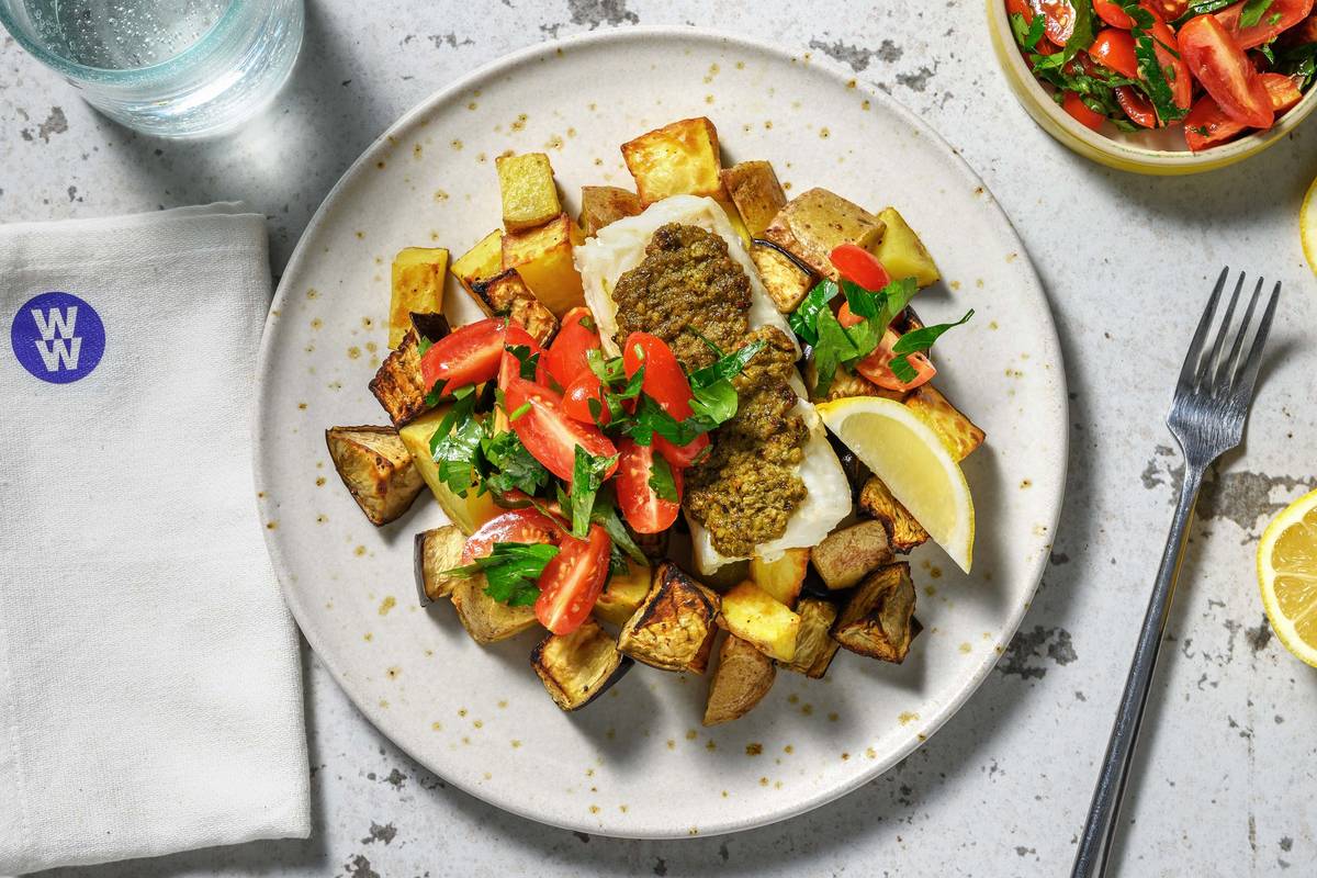 Pesto Cod and Tomato Parsley Salsa