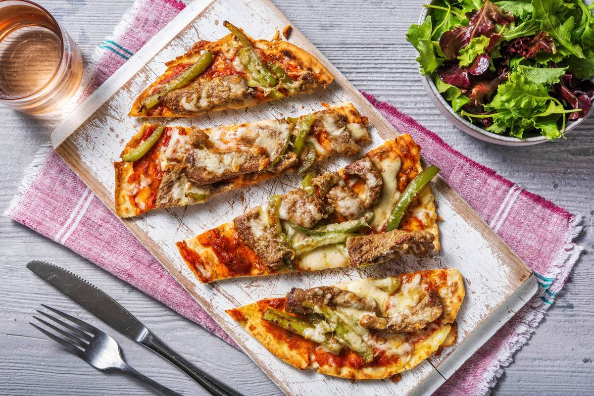 Chorizo "Cheese-Steak" Flatbreads