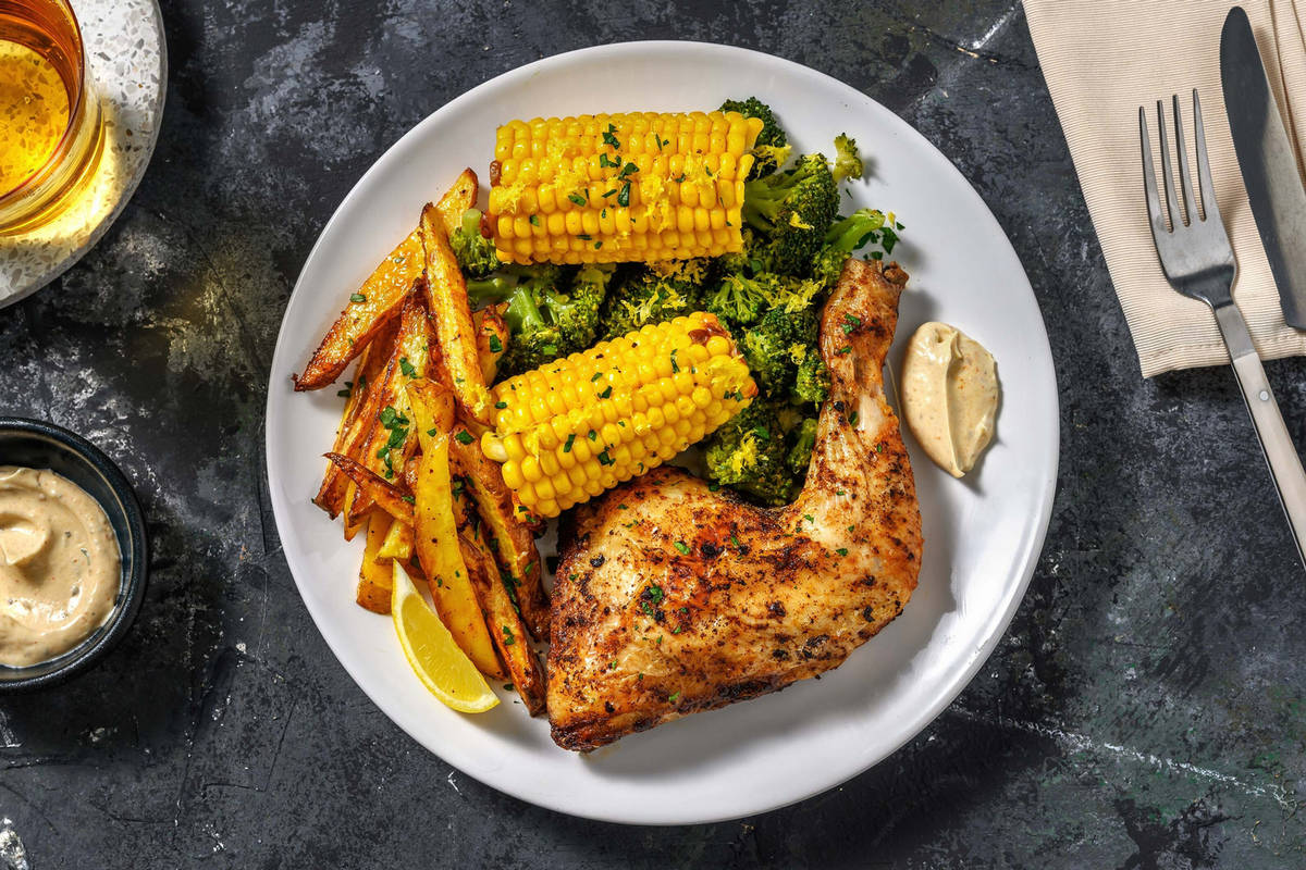 Piri Piri Hähnchenkeule mit Maiskolben