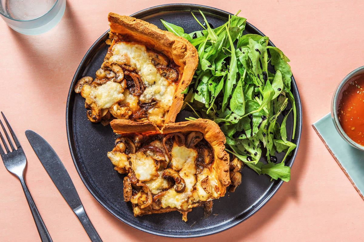 Deep Dish Mushroom and Mozza Pizza