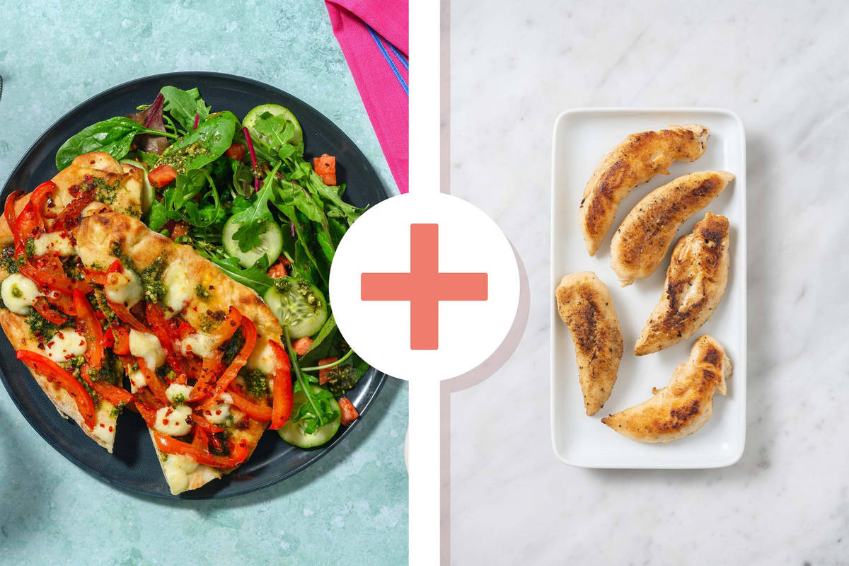 Pesto Bocconcini and Chicken Flatbread Pizzas