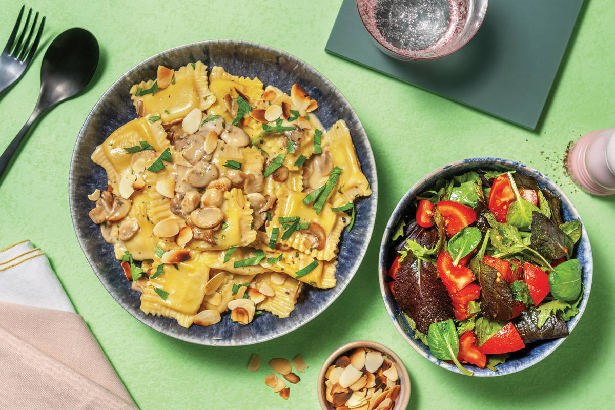 Plant-Based Ravioli & Mushroom Sauce