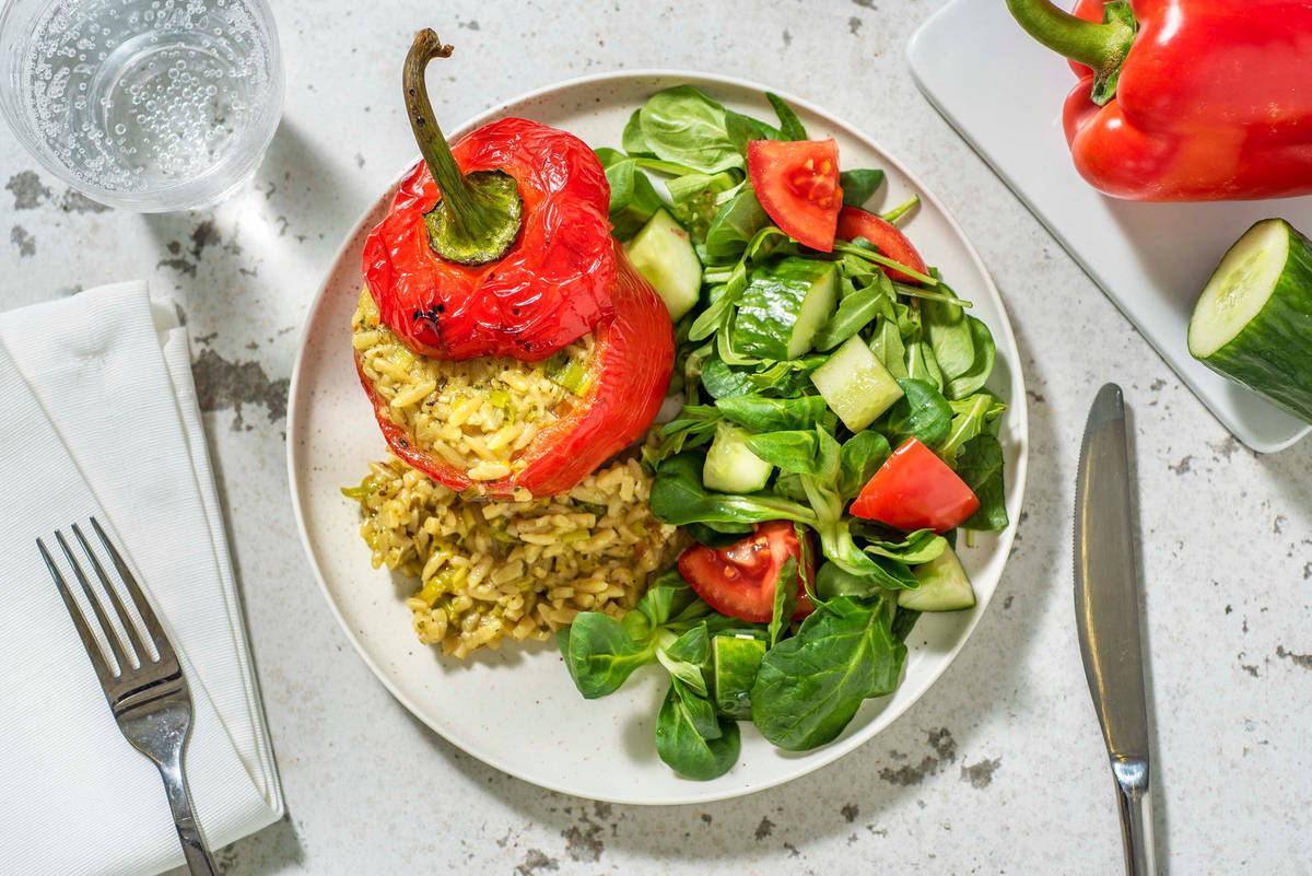 Poivrons farcis à l’orzo et au fromage italien