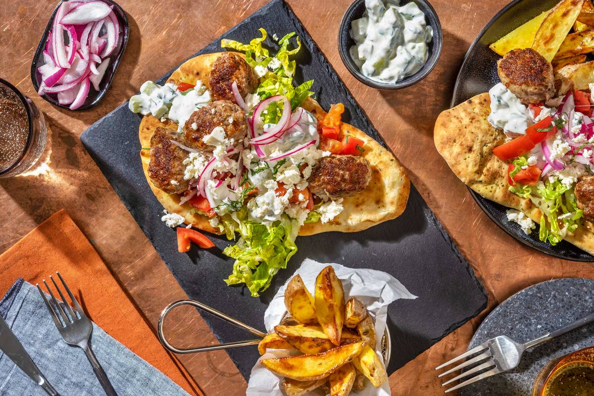 Pork Kofta Gyros with Feta Cheese & Tzatziki