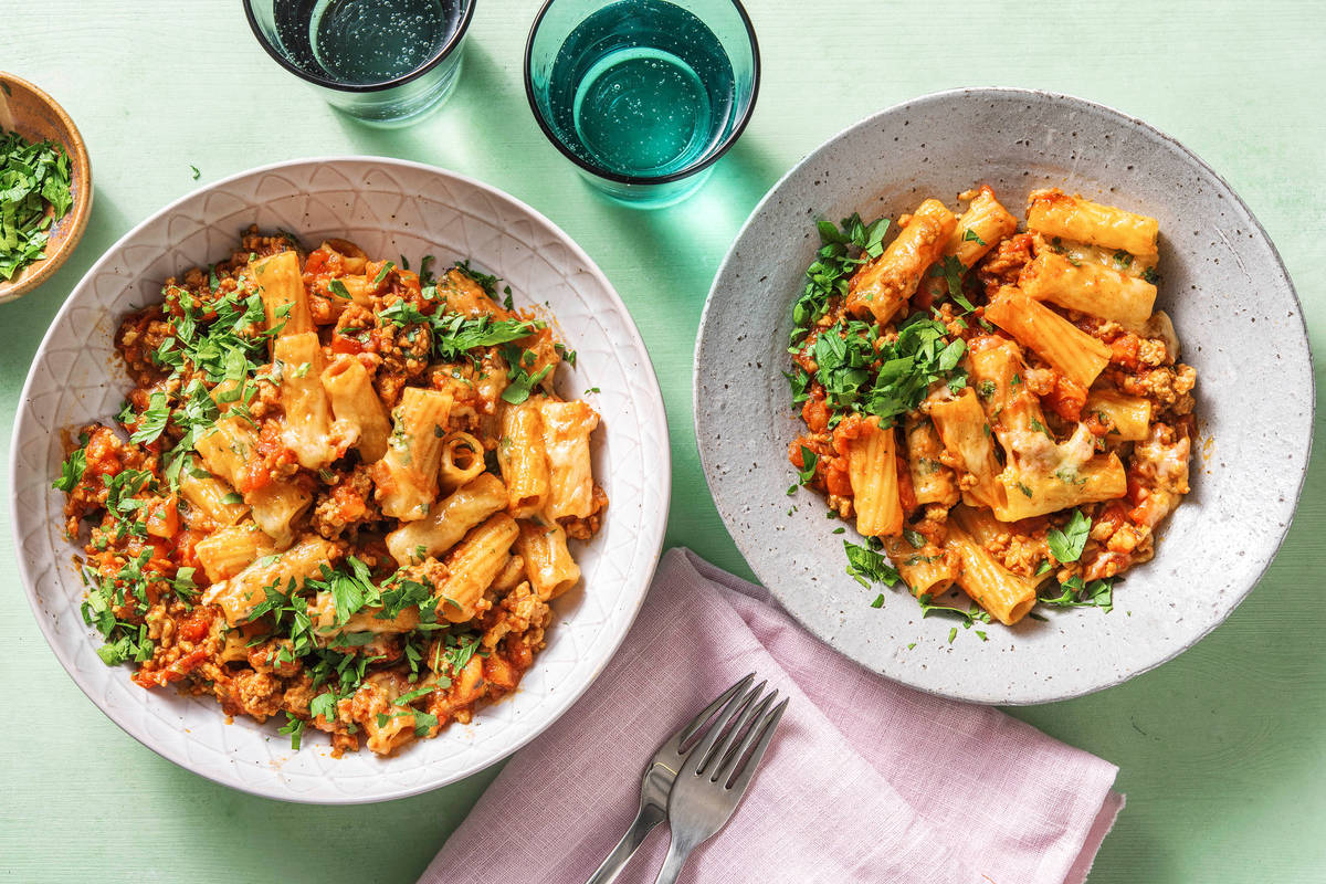 Rigatonis gratinés au porc