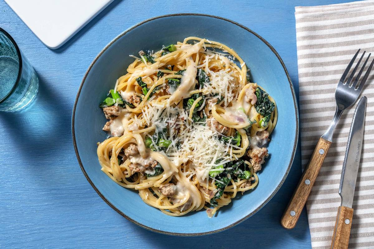 Pork, Sage and Onion Creamy Spaghetti
