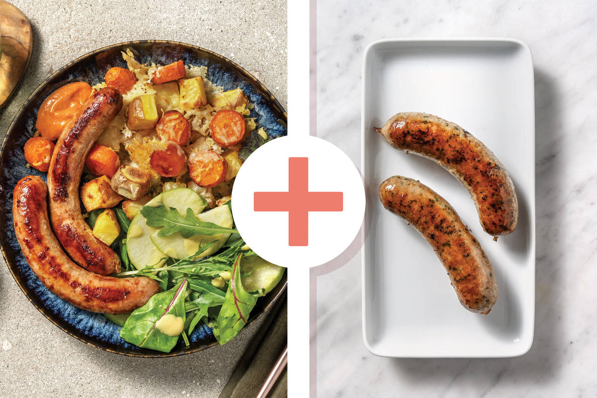 Double Pork Sausages & Parmesan Roast Veg