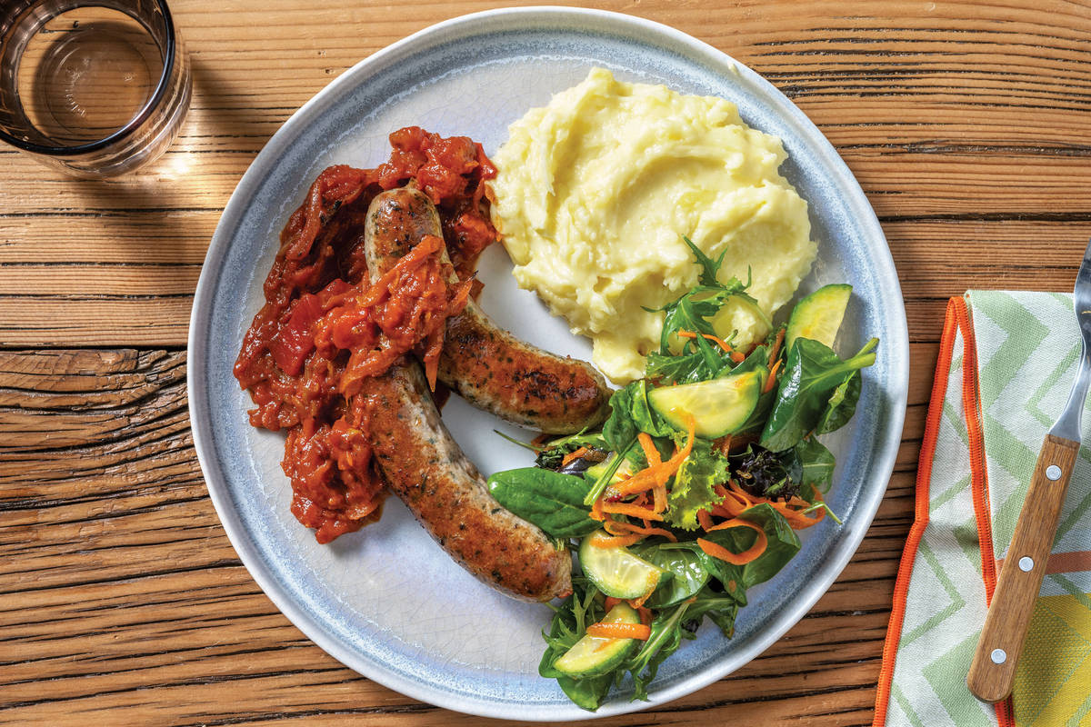 Pork Sausages & BBQ Tomato Relish