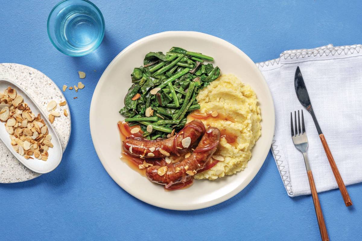 Double Homey Pork Sausages & Cauli-Potato Mash
