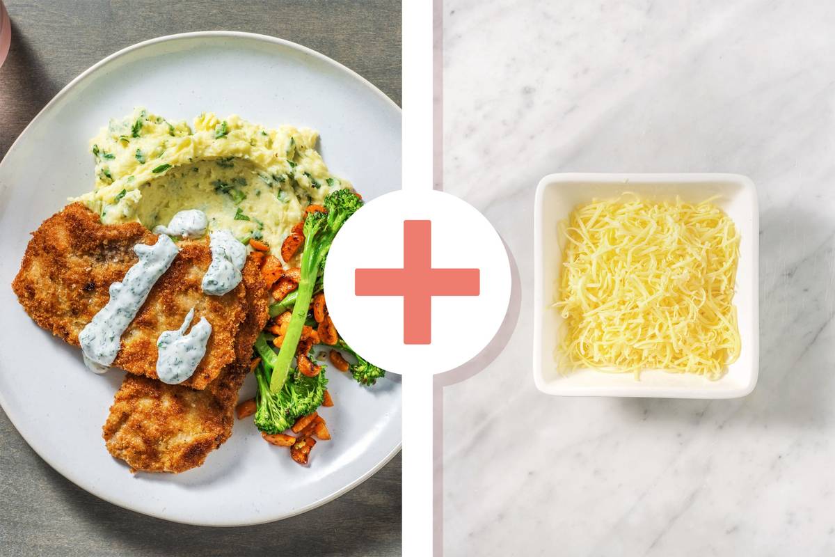 HelloHero: Pork Schnitzels & Cheesy Herby Mash