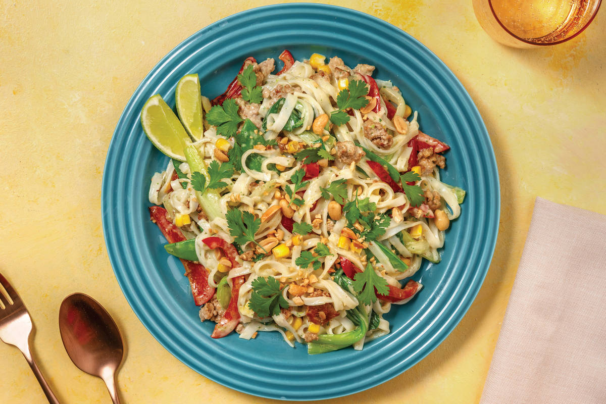 Pork & Green Curry Noodles with Peanuts