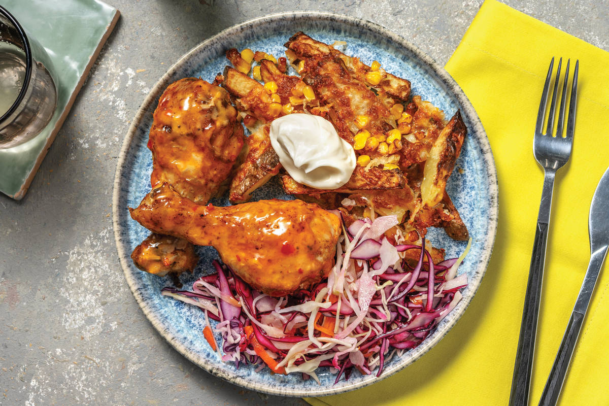 Easy Portuguese Chicken Drumsticks & Cheesy Fries