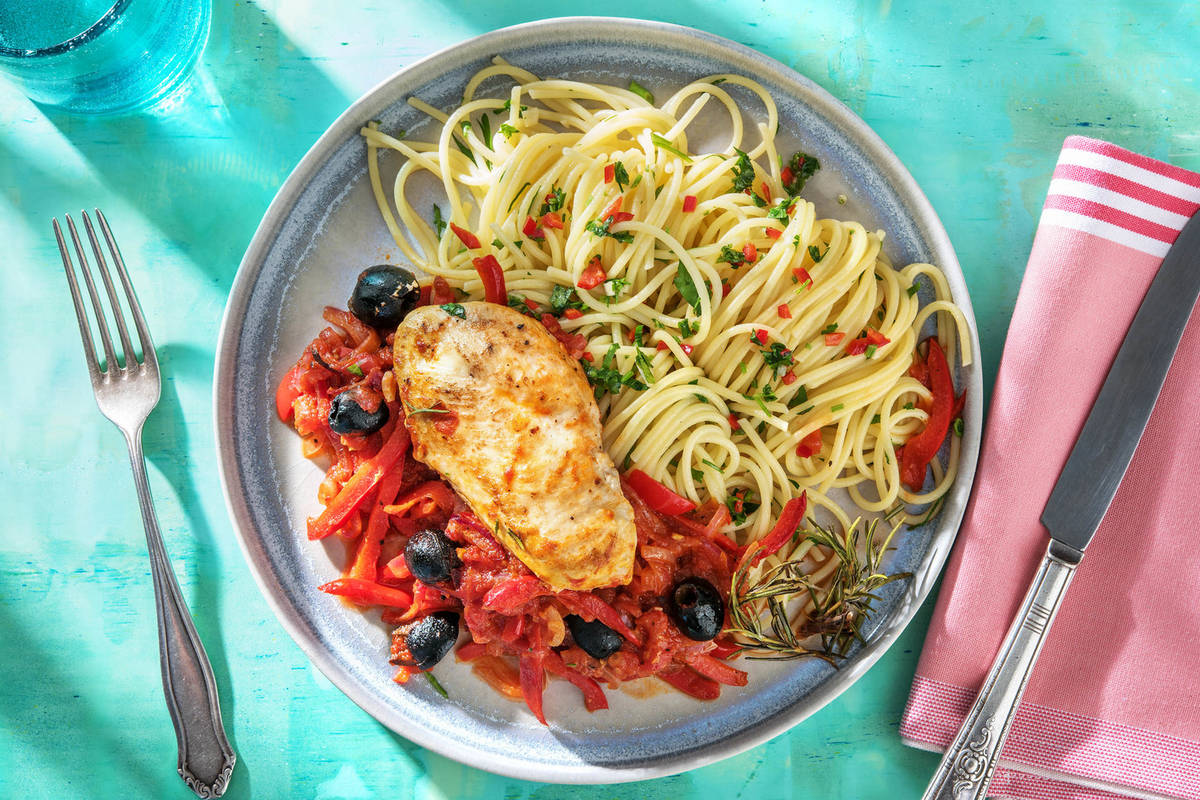 Hähnchen Cacciatore in Oliven-Tomaten-Soße