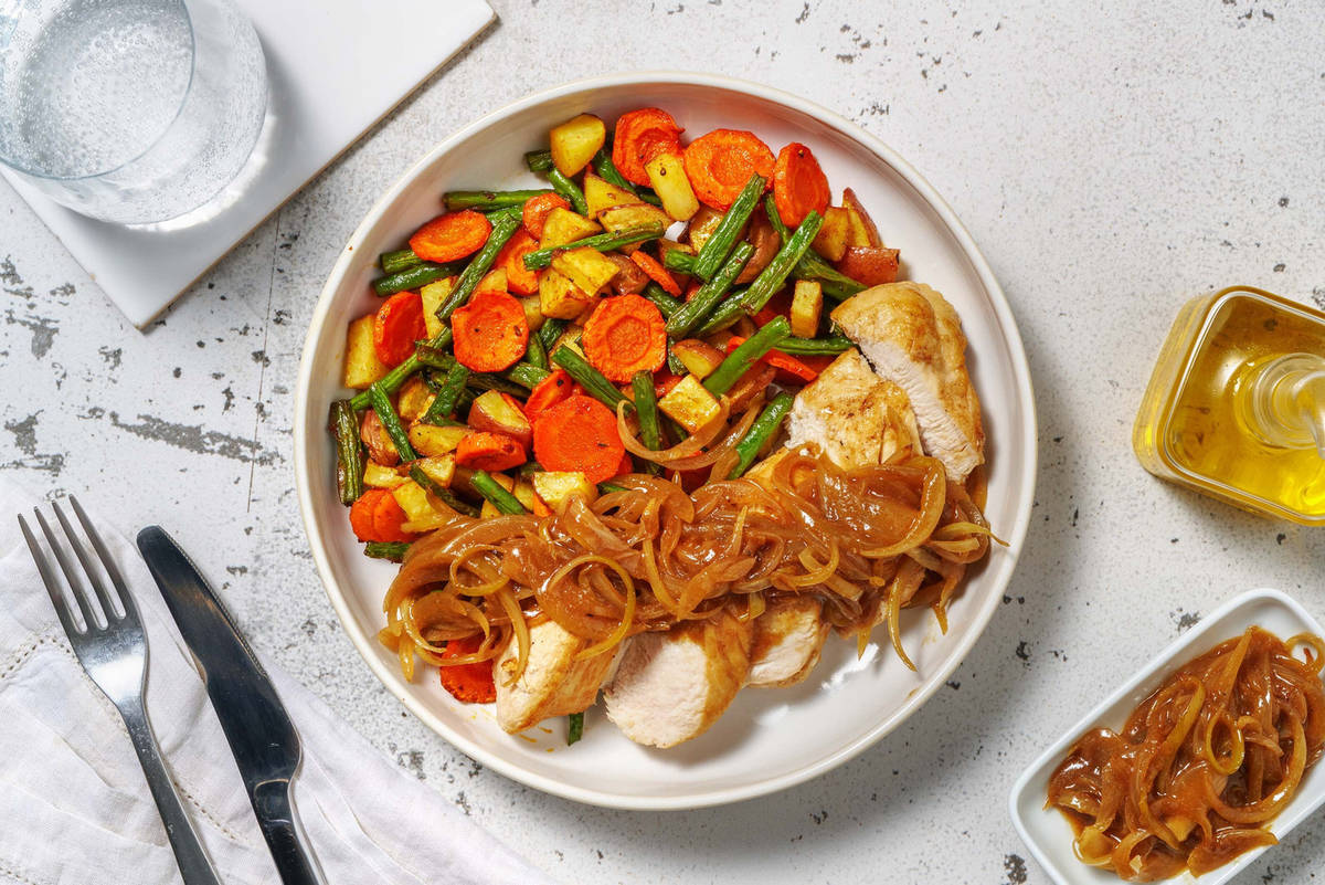 Poulet dans une sauce à l’oignon