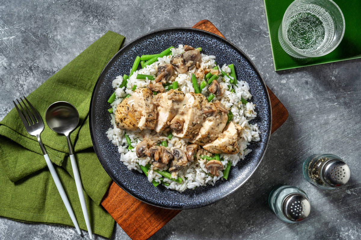 Gekruide kipfilet met champignonroomsaus