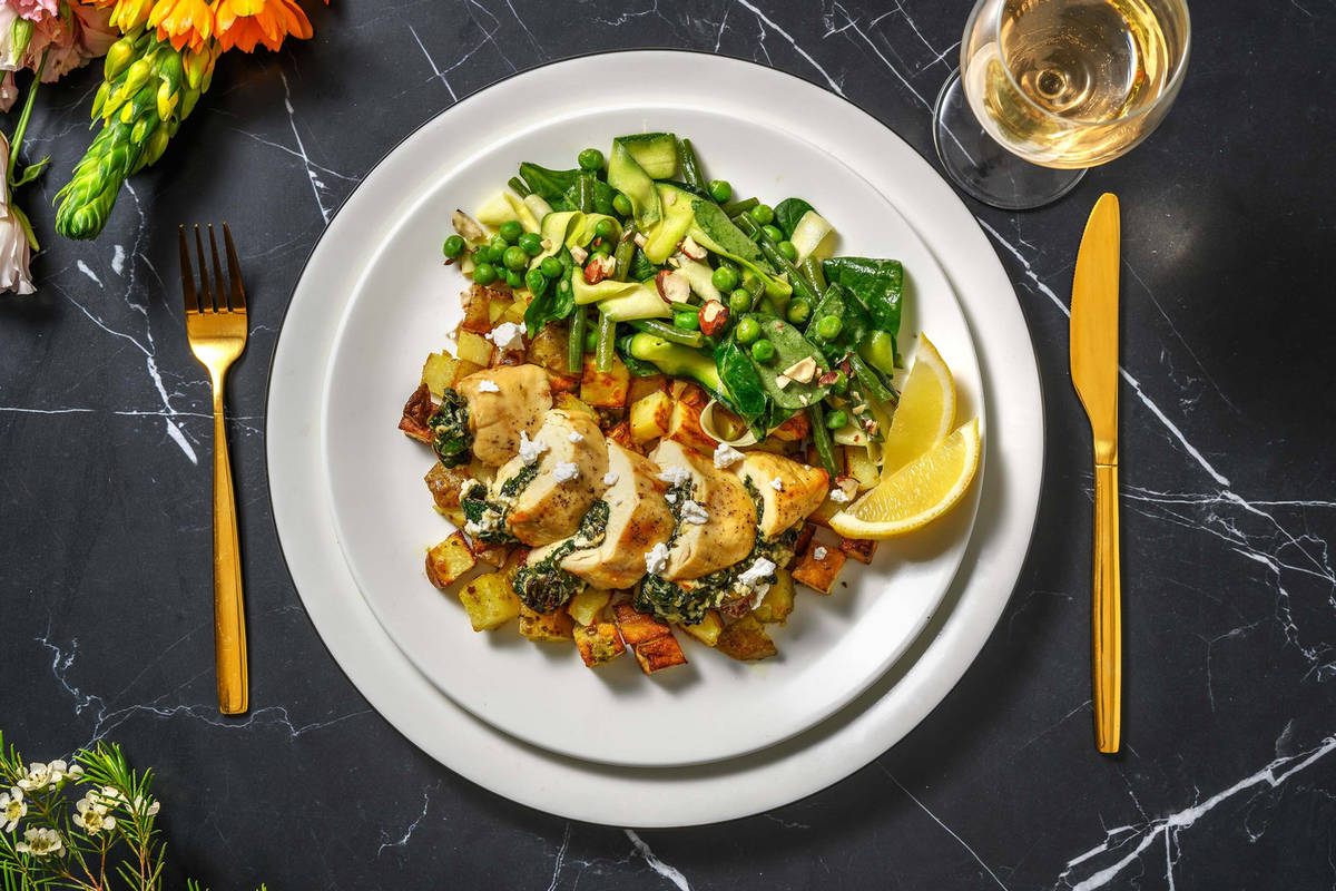 Gevulde kipfilet met geitenkaas en spinazie