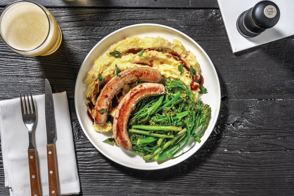 Sticky Pork Sausages & Parmesan-Bacon Mash