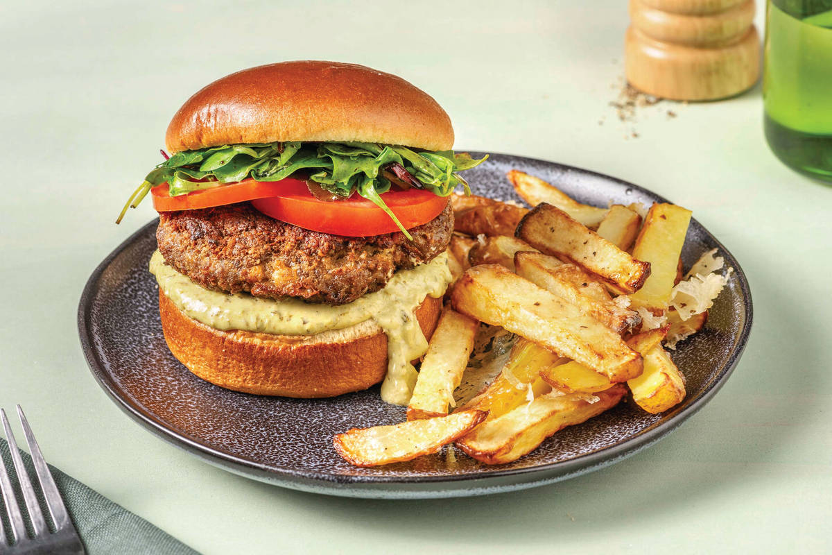 Easy Beef Burger & Parmesan Fries