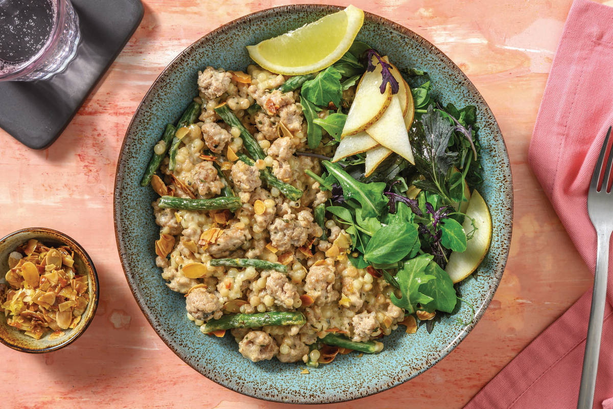 Quick Creamy Pork & Israeli Couscous Bowl