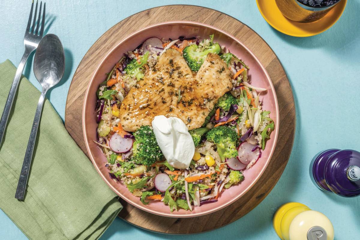 Double Honey-Garlic White Fish & Veggie Couscous