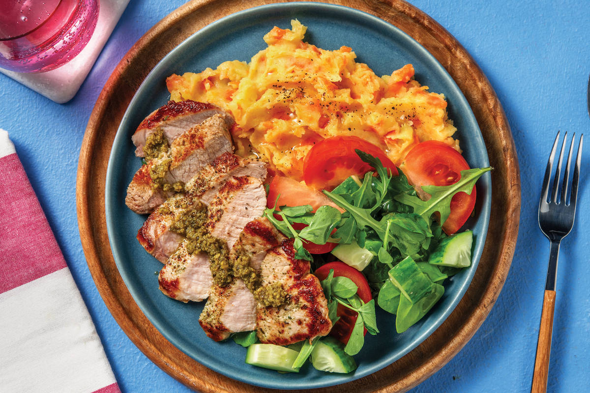 Quick Spiced Pork & Basil Pesto