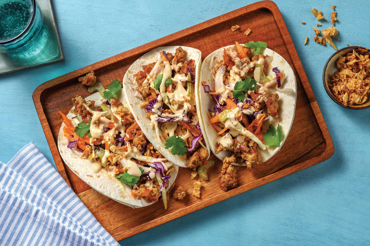 Quick Teriyaki Pork & Celery Slaw Tacos