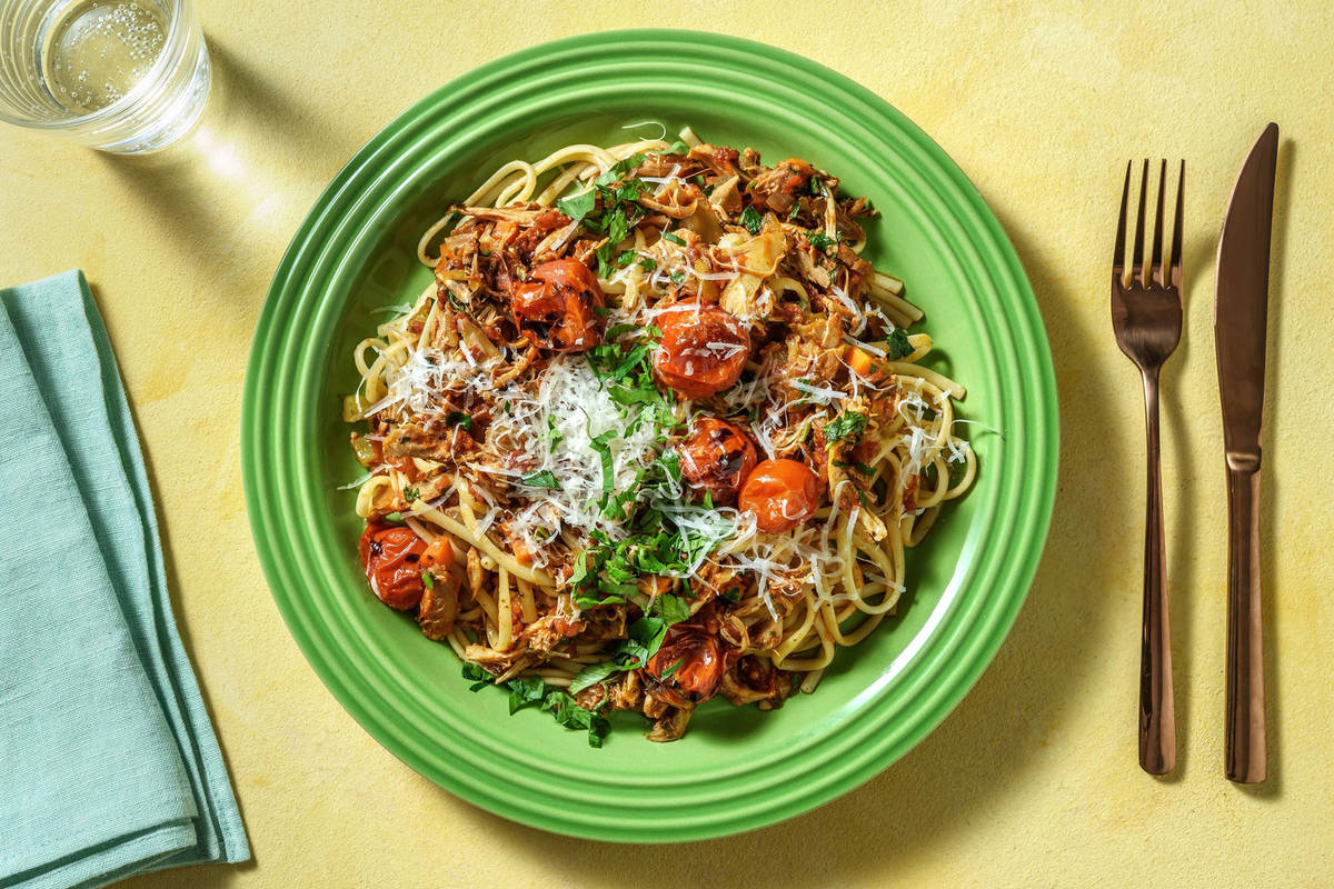 Tomato Pulled Pork Ragu and Linguine