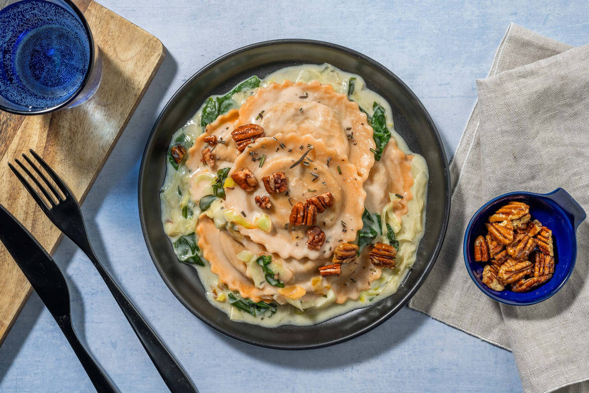 Squash Ravioli in Leek Sauce