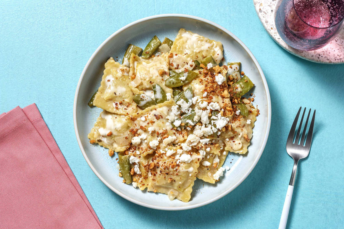 Mushroom Ravioli and Creamy Goat Cheese Sauce