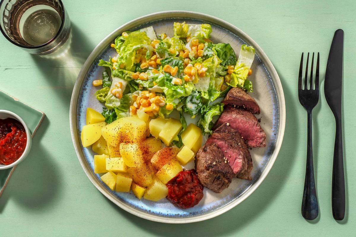Rinderhüftsteak mit Kartoffelwürfeln
