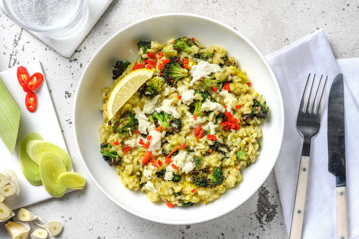 Risotto au brocoli, poireau,  pecorino et thym citronné