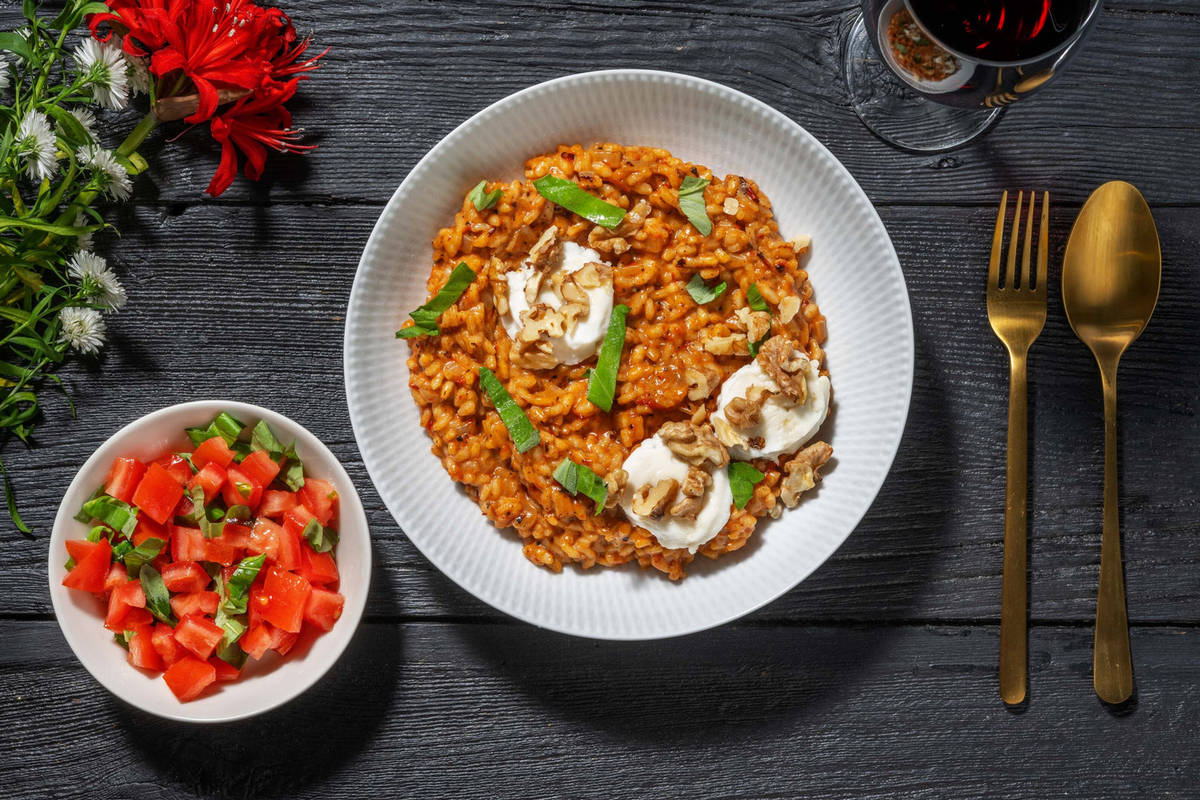 Risotto au paprika fumé et fromage de chèvre gratiné