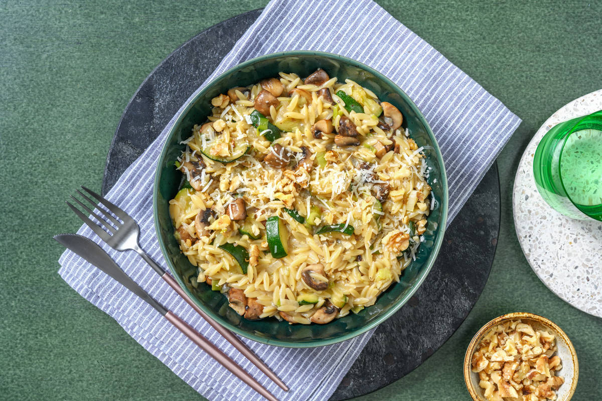 Risotto d’orzo aux champignons et à la courgette