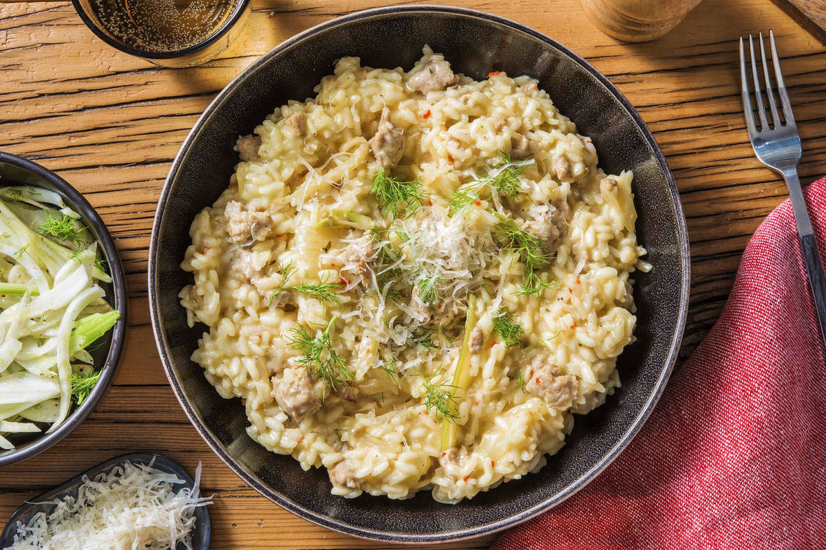 Risotto à la saucisse de porc épicée et au fenouil
