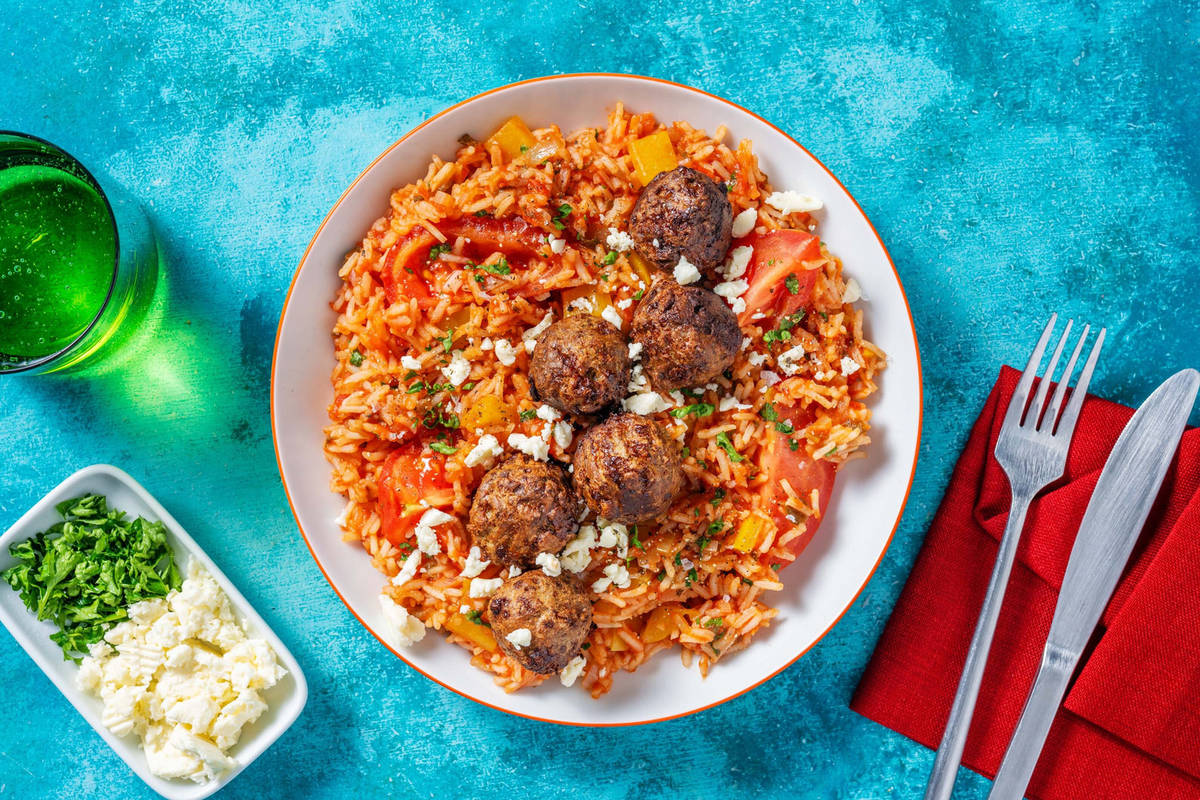 Riz à la tomate et boulettes végétariennes