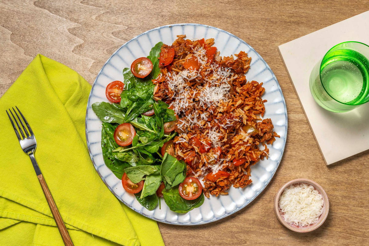 Riz aux saucisses et aux poivrons