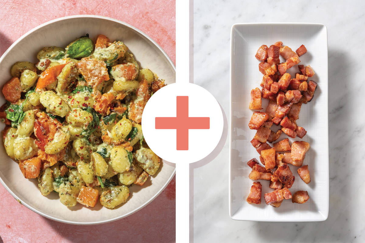 Roast Pumpkin, Bacon & Creamy Basil Pesto Gnocchi