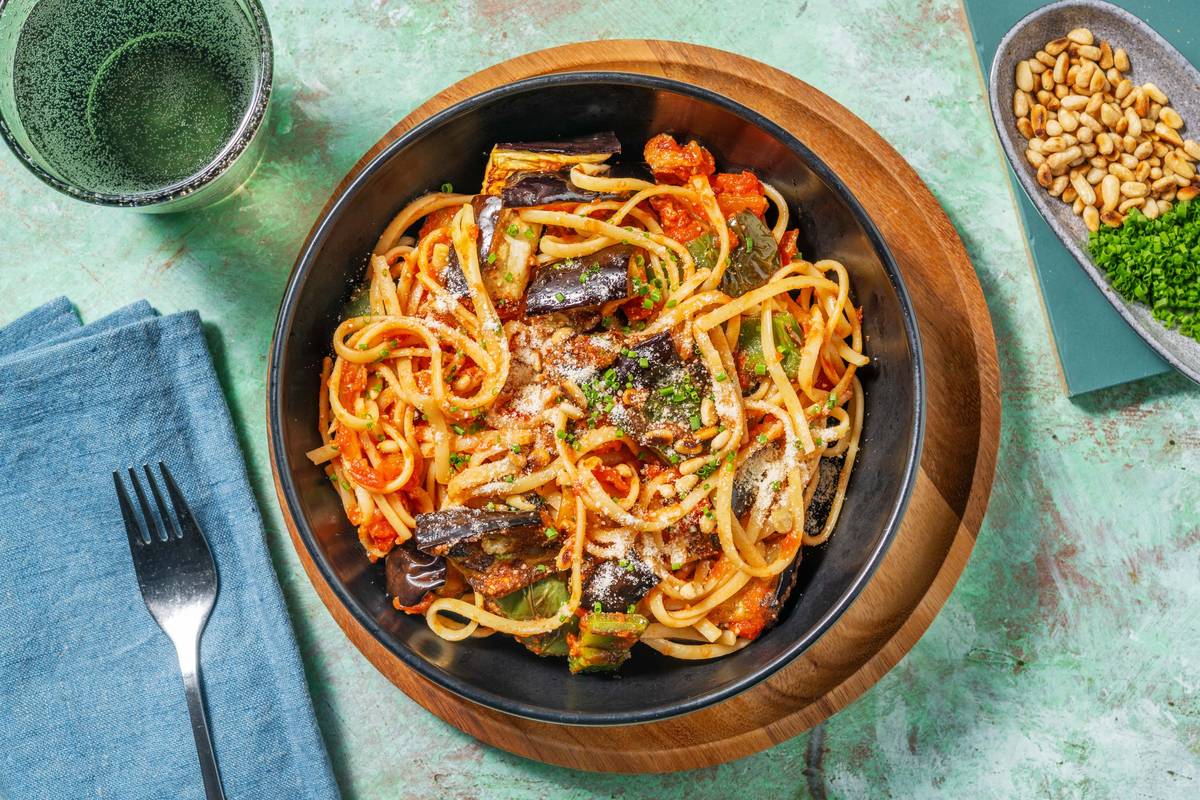 Roasted Pepper and Aubergine Linguine
