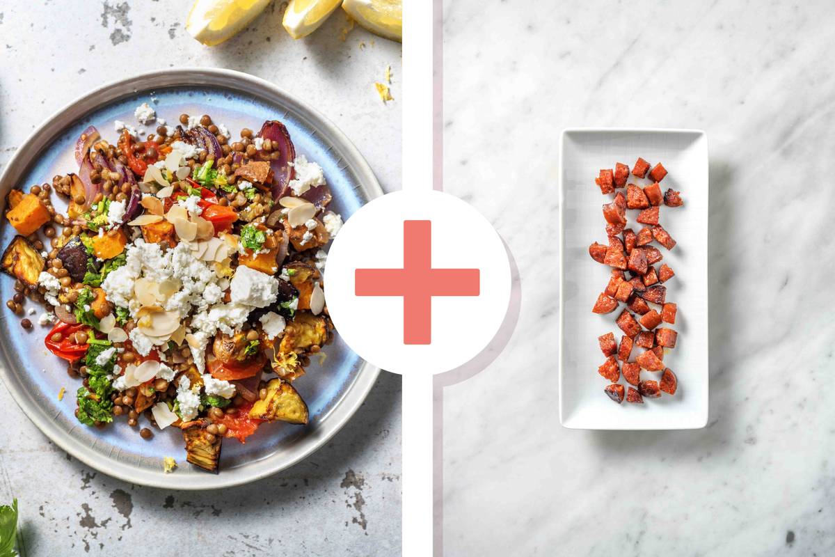 Roasted Veg, Chorizo and Lentil Jumble