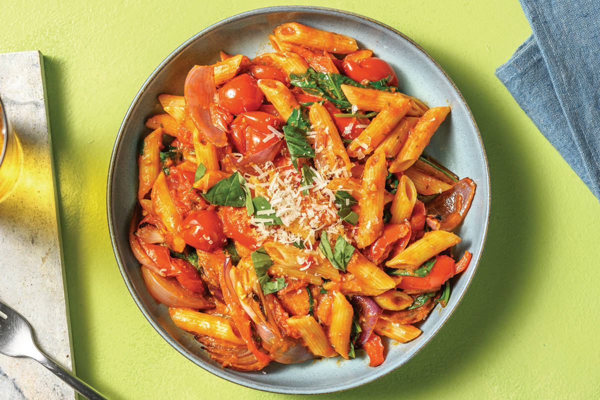 Roasted Veggie & Pesto Penne