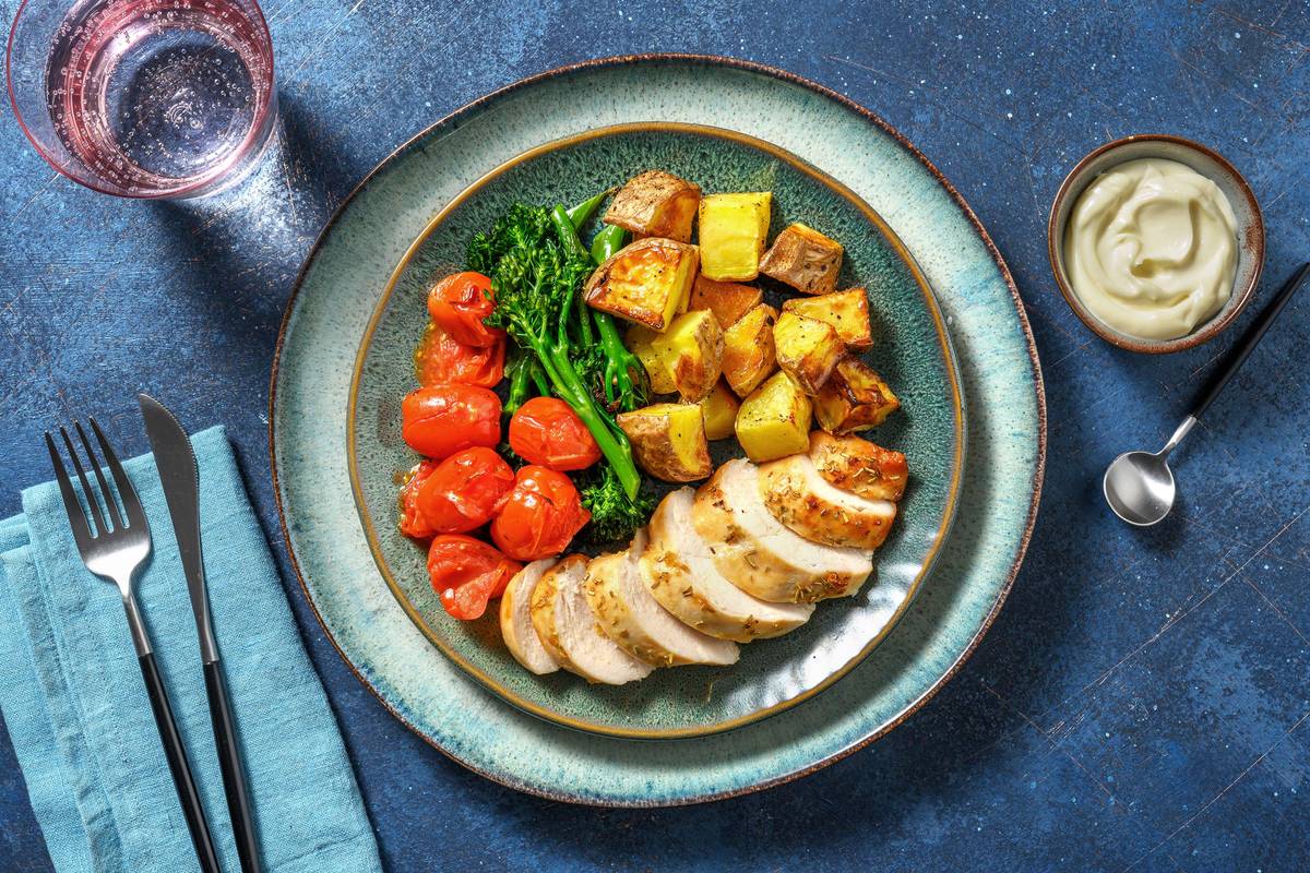 Rosemary Roast Chicken and Tomato 'Asteroids'