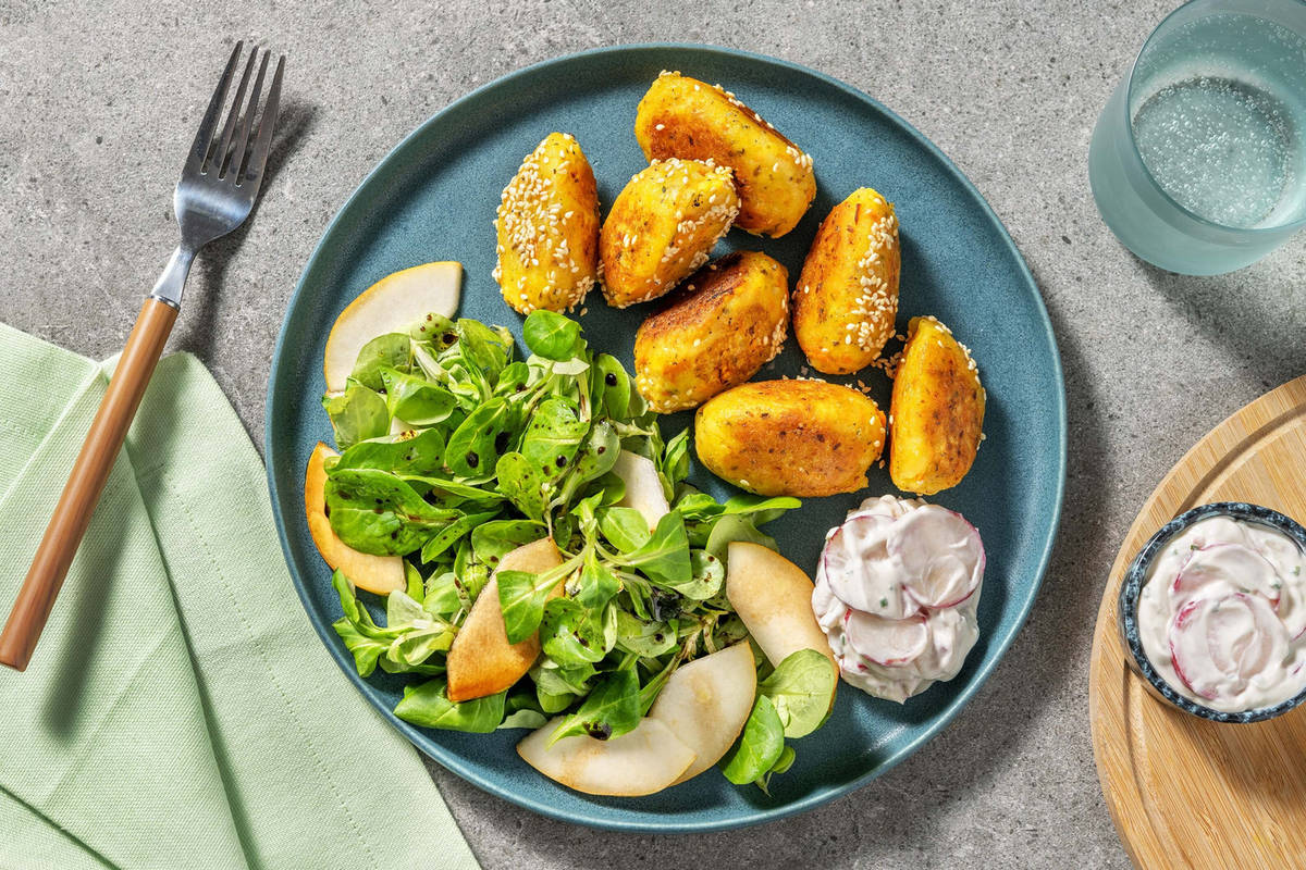 Rüebli-Kartoffelnocken mit Radiesli-Quark