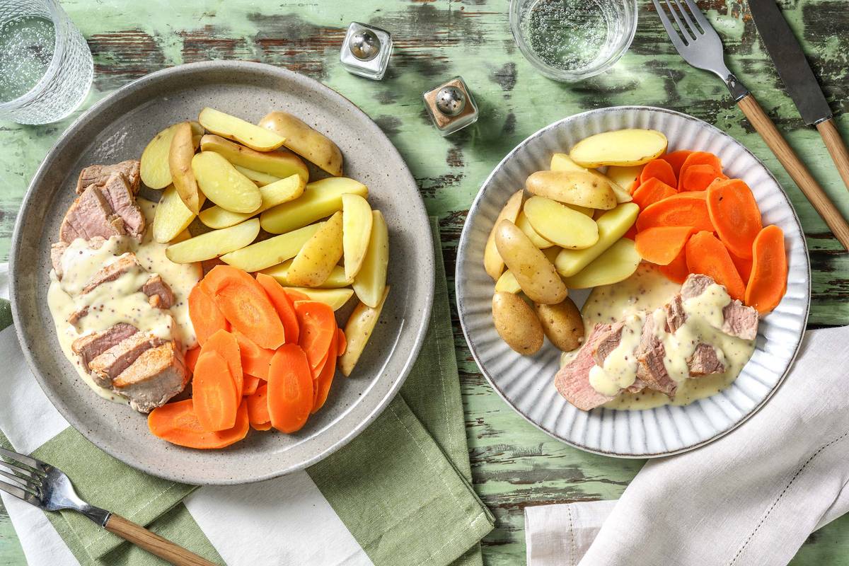 Saftiges Schweinefilet mit Senfrahm