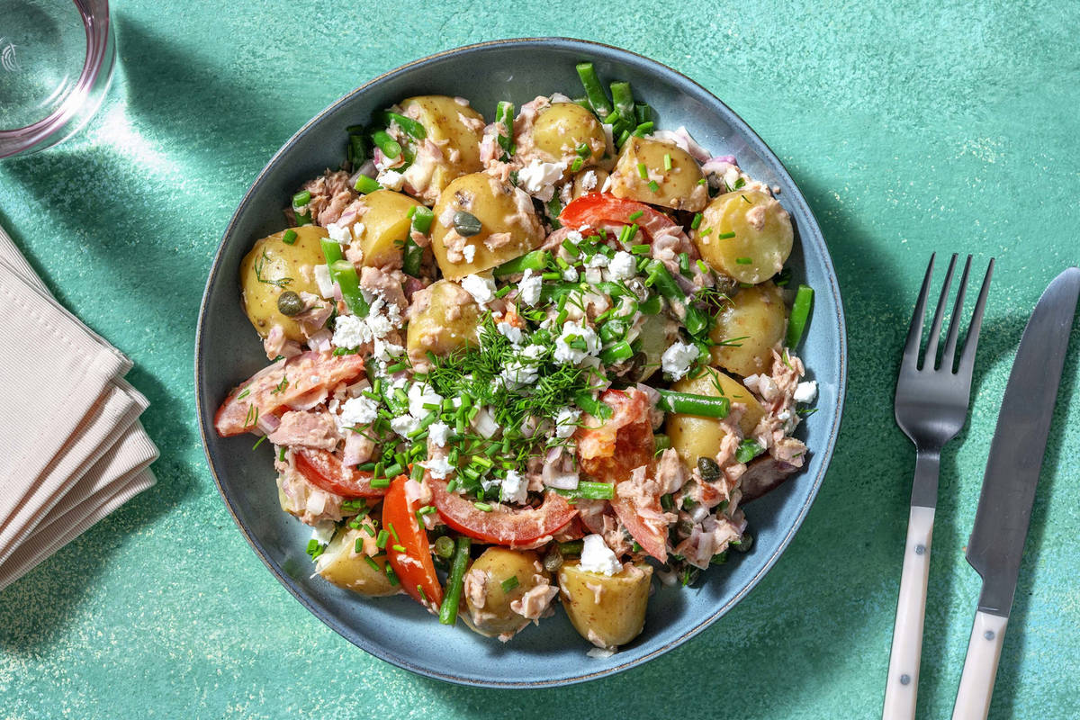 Salade de grenailles au thon, haricots verts et câpres
