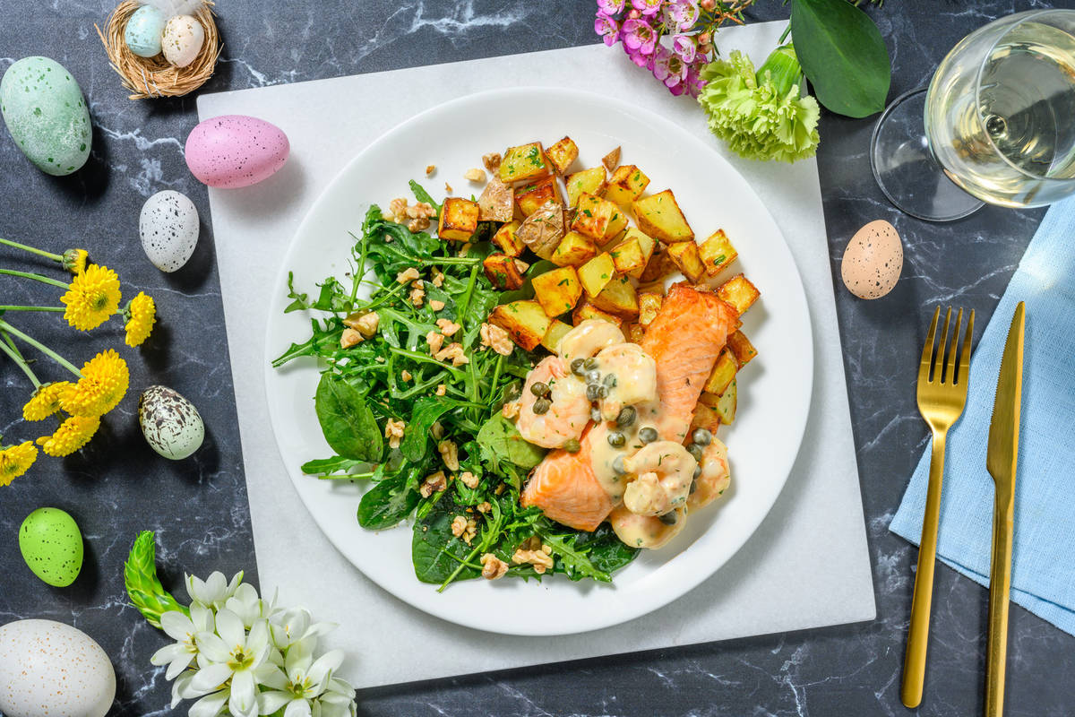 Salmon and Shrimp in Lemon-Caper Cream Sauce