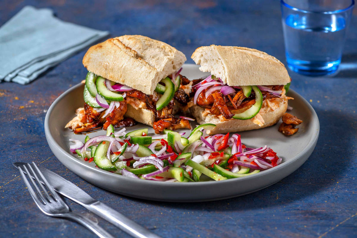 Broodje met zelfgemaakte pulled chicken
